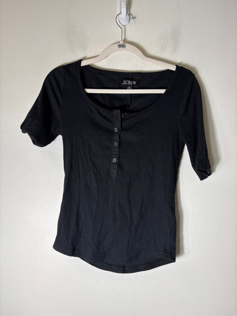 J.Crew Black Ribbed Short Sleeve Top Sz S